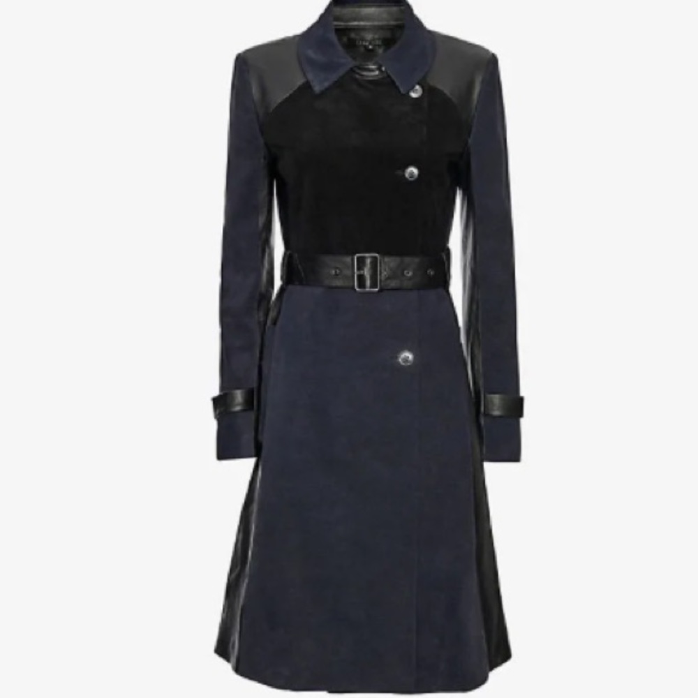 - OHNE TITEL NWT REAL SOFT GENUINE LEATHER N SUUEDE NAVY BADAZZ TRENCH COA…
